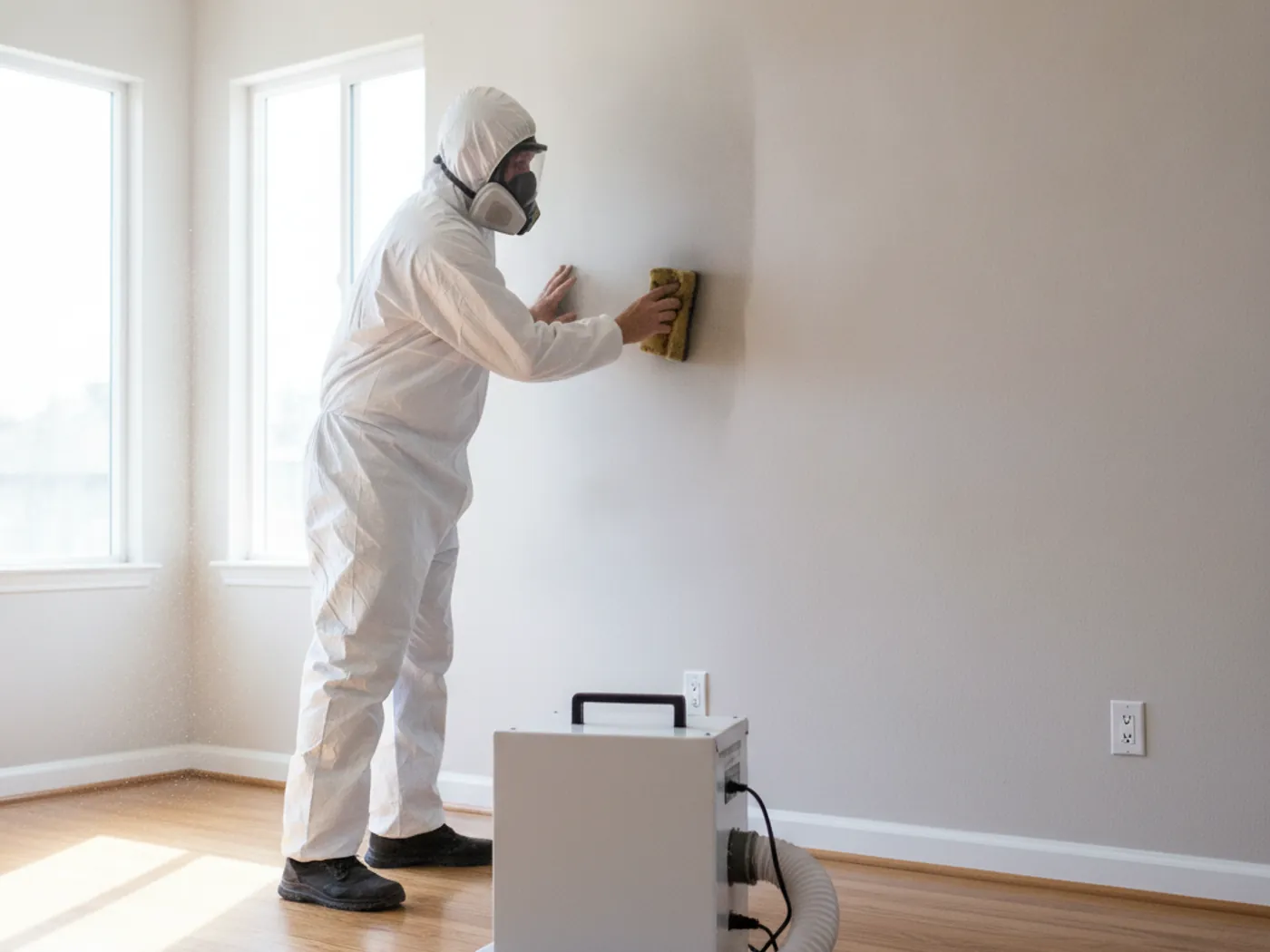 Fire damage restoration crew cleaning soot and air-scrubbing a Los Angeles home